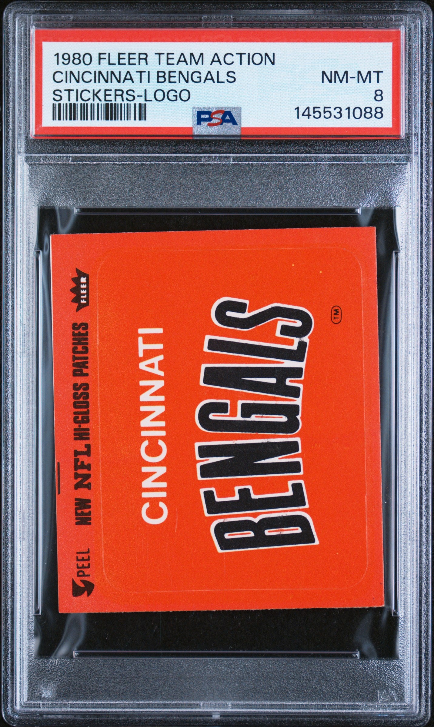 1980 Fleer Team Action Stickers Cincinnati Bengals Logo PSA 8