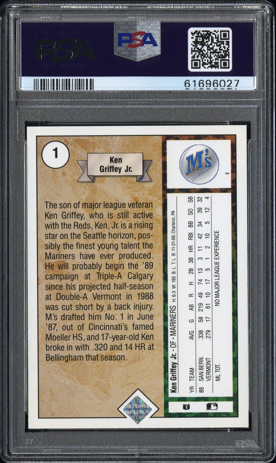 1989 Upper Deck #1 Ken Griffey Jr. Star Rookie PSA 9