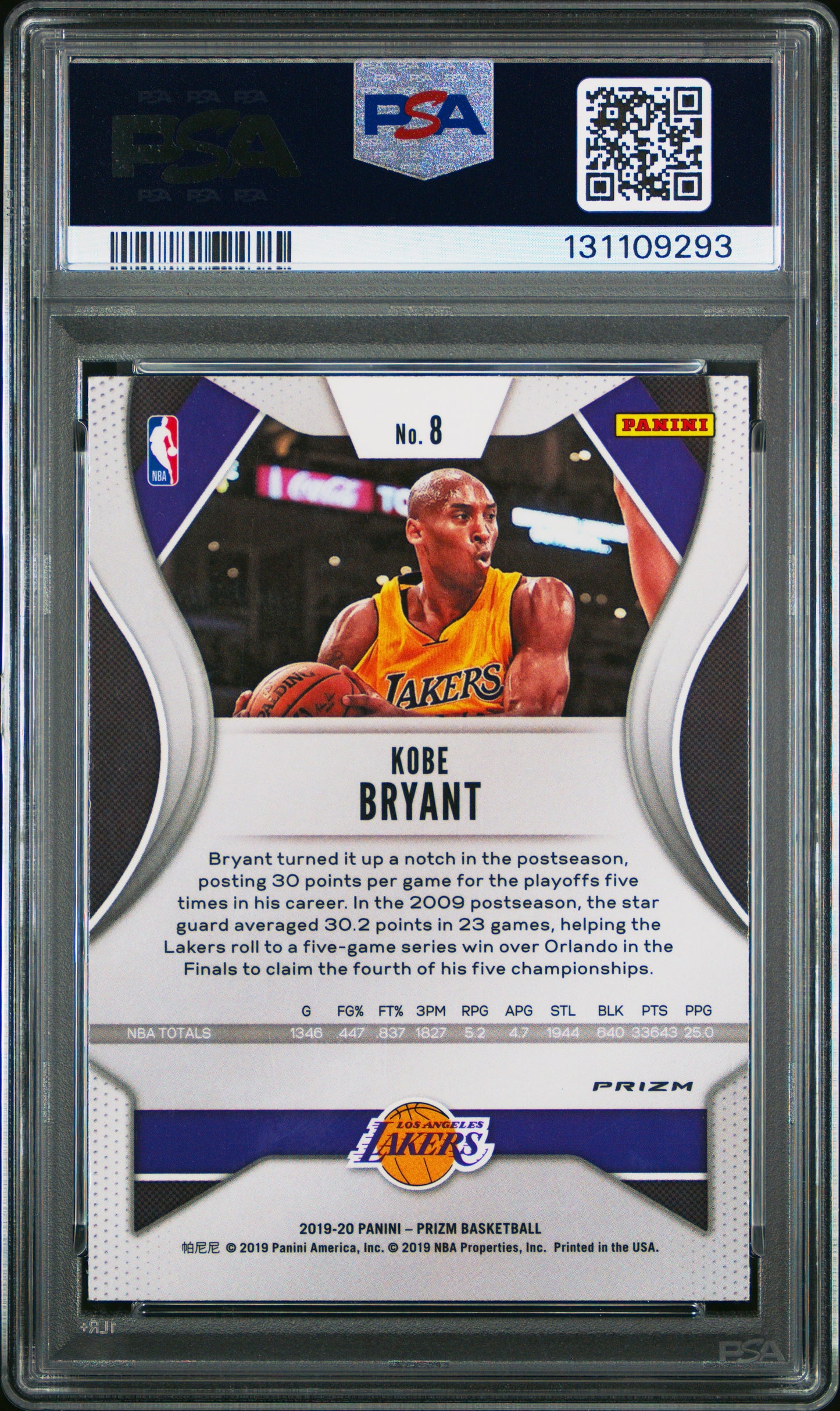 2019 Panini Prizm #8 Kobe Bryant Silver Prizm PSA 9