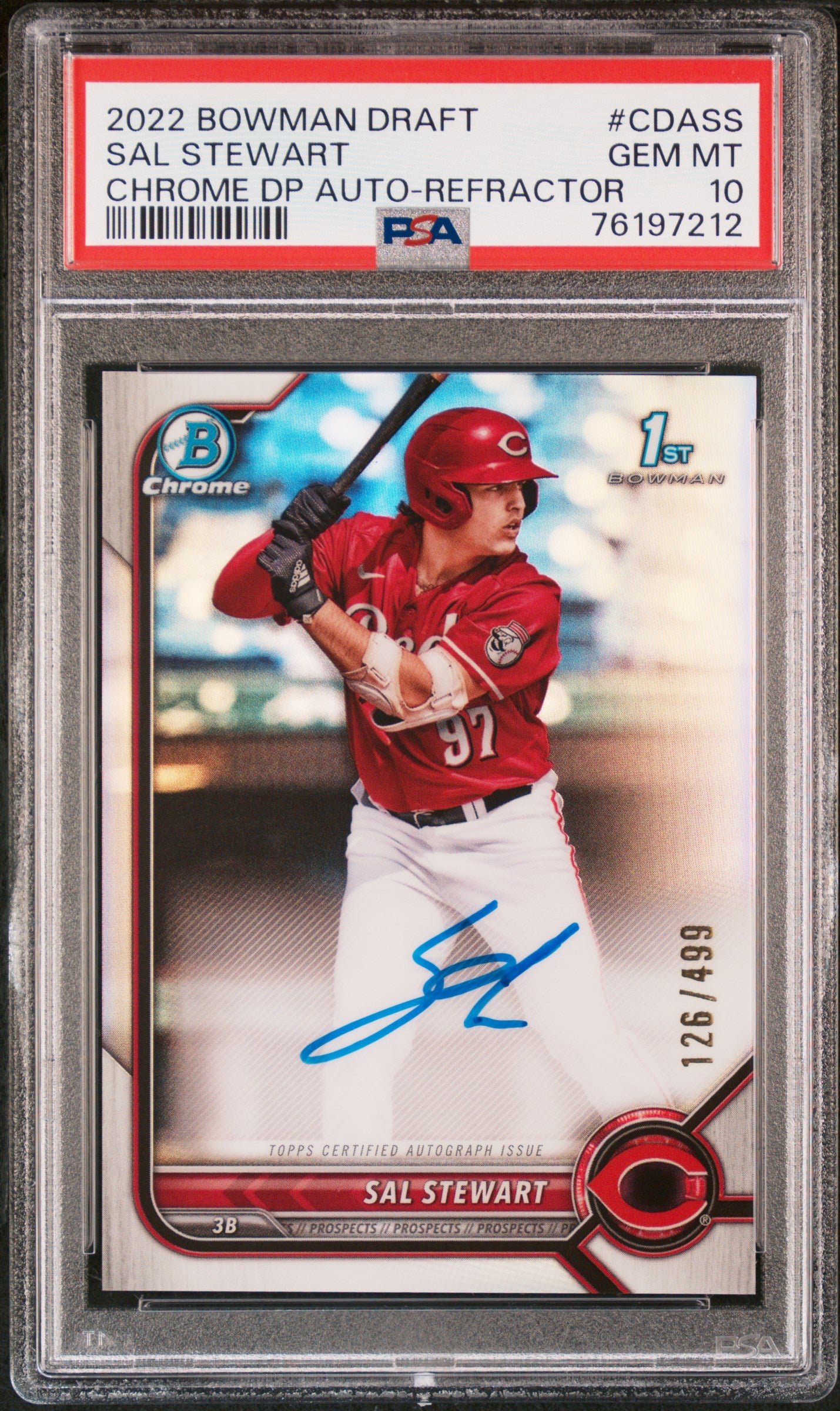 2022 Bowman Draft Chrome Draft Pick Autographs #CDASS Sal Stewart Chrome DP Auto-Refractor PSA 10