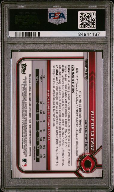 2022 BOWMAN CHROME MEGA BOX AUTOGRAPHS ELLY DE LA CRUZ AUTOGRAPH #ED PSA 10