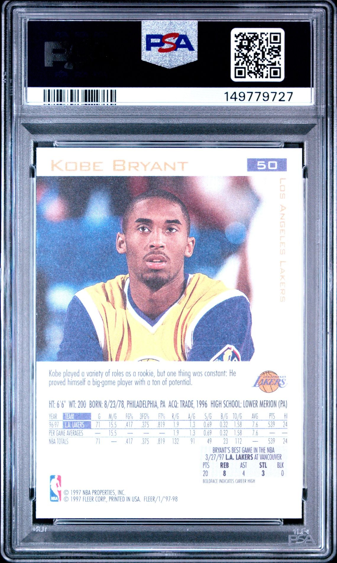 1997 Fleer #50 Kobe Bryant PSA 10