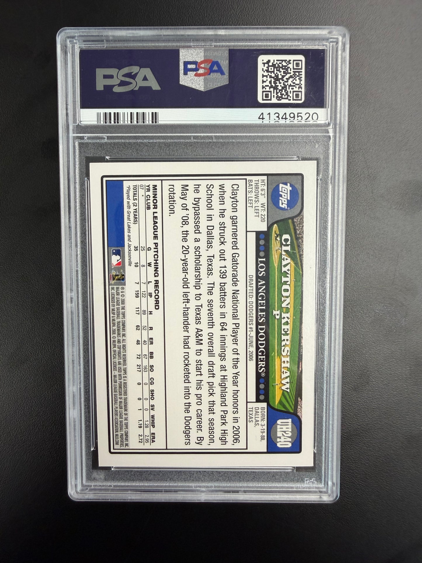 2008 Topps Update & Highlights #UH240 Clayton Kershaw PSA 9