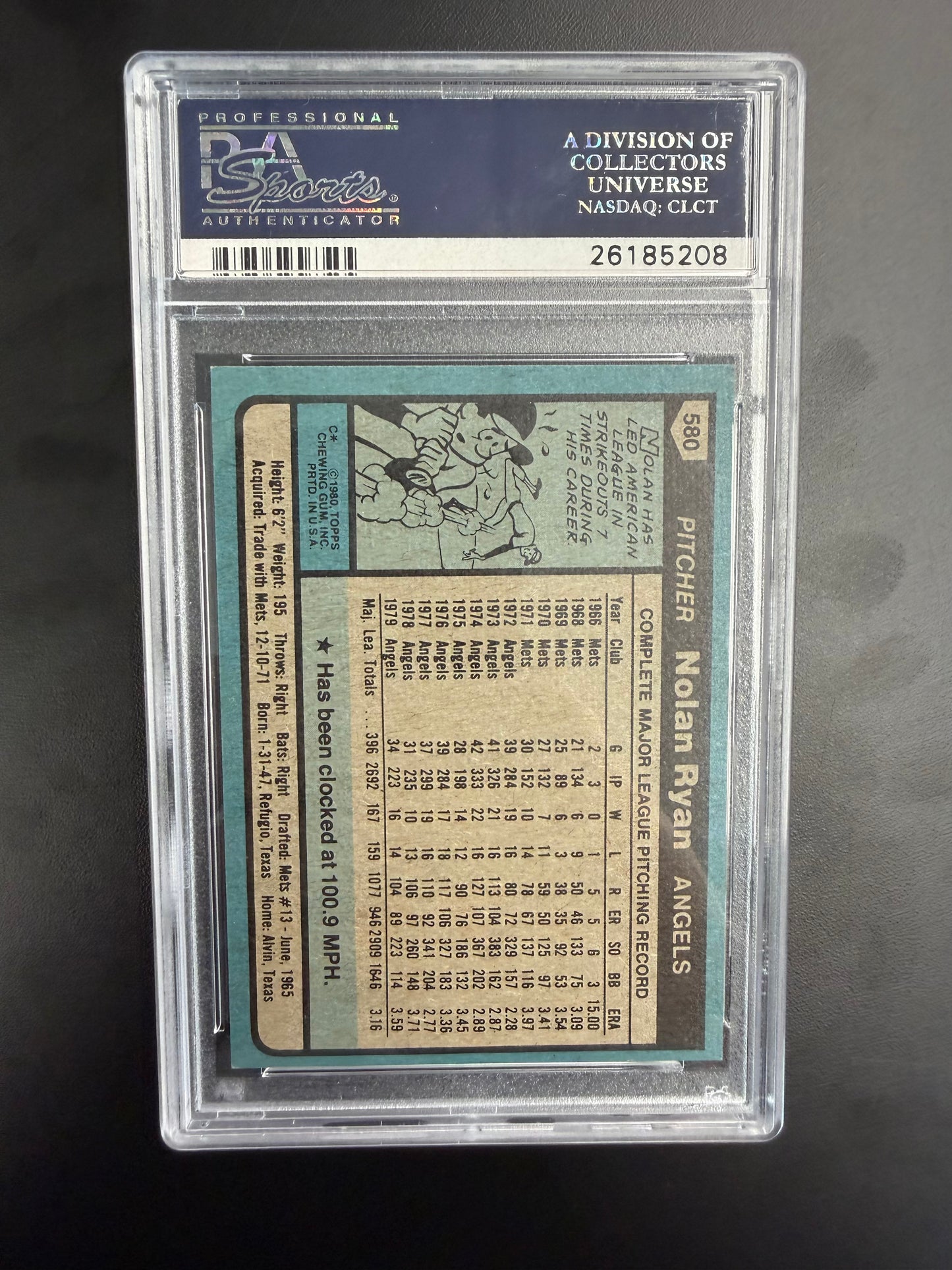 1980 Topps #580 Nolan Ryan PSA 8