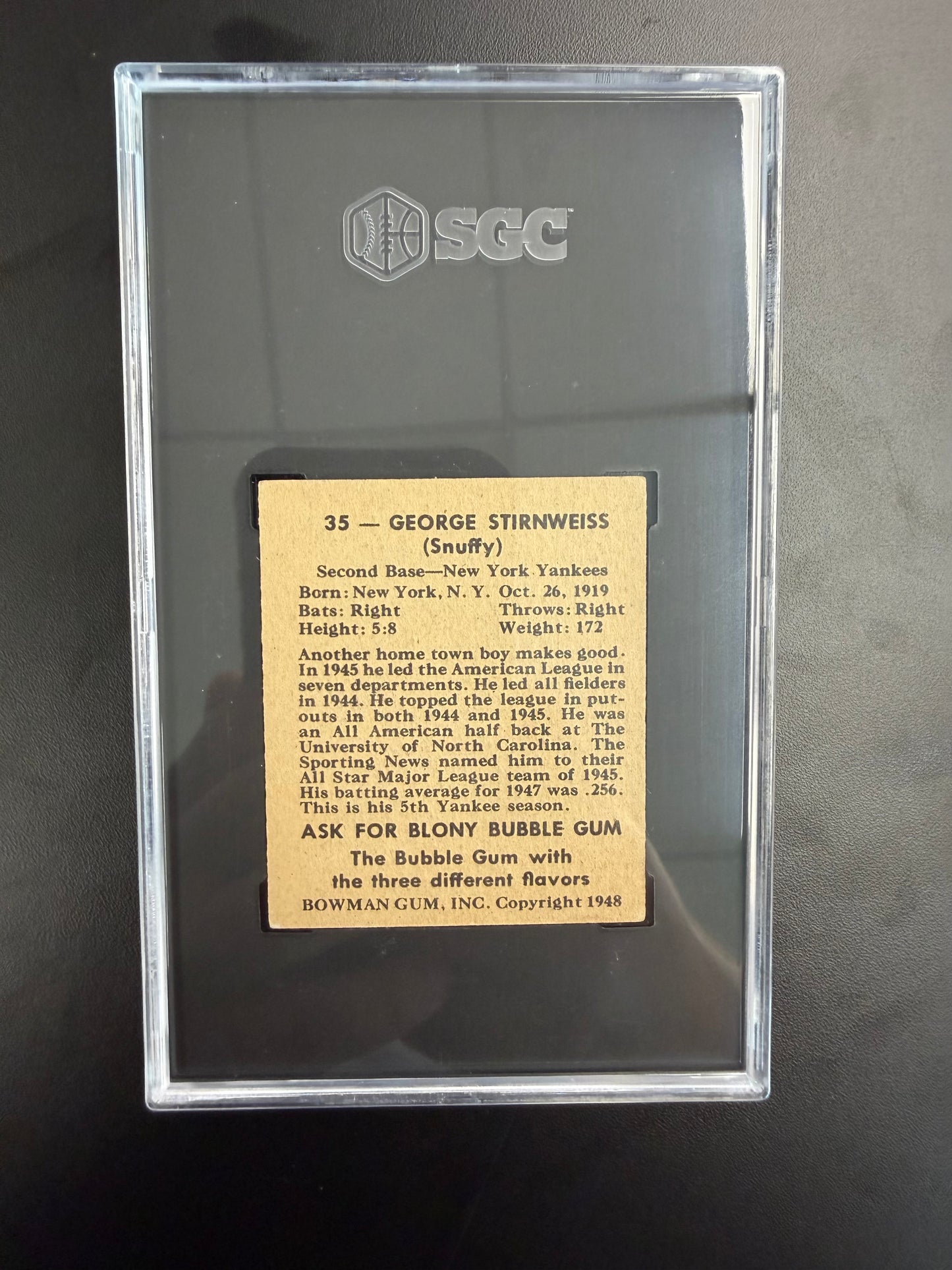 1948 Bowman #35 Snuffy Stirnweiss SGC 2