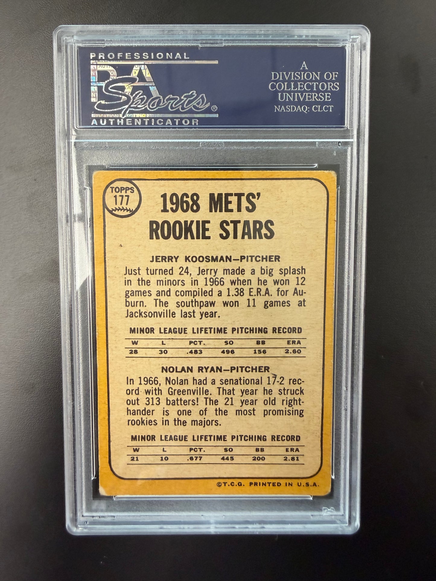 1968 TOPPS METS ROOKIES J.KOOSMAN/N.RYAN #177 PSA 3