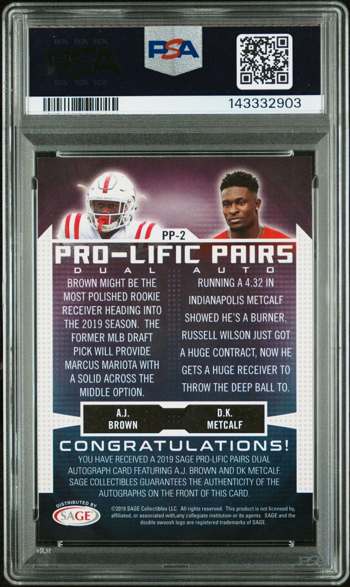 2019 Sa-Ge Autograph Pro-Lific Pairs Brown / Metcalf Pro-Lific Pairs-Gold #PP-2 PSA Authentic