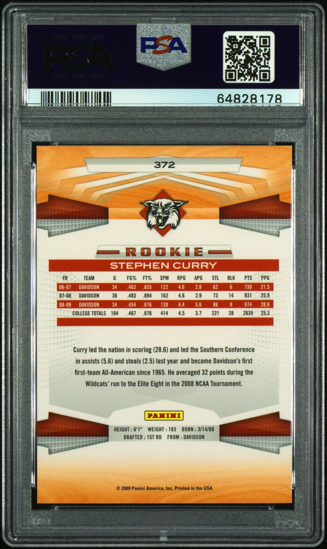 2009 Panini #372 Stephen Curry PSA 9