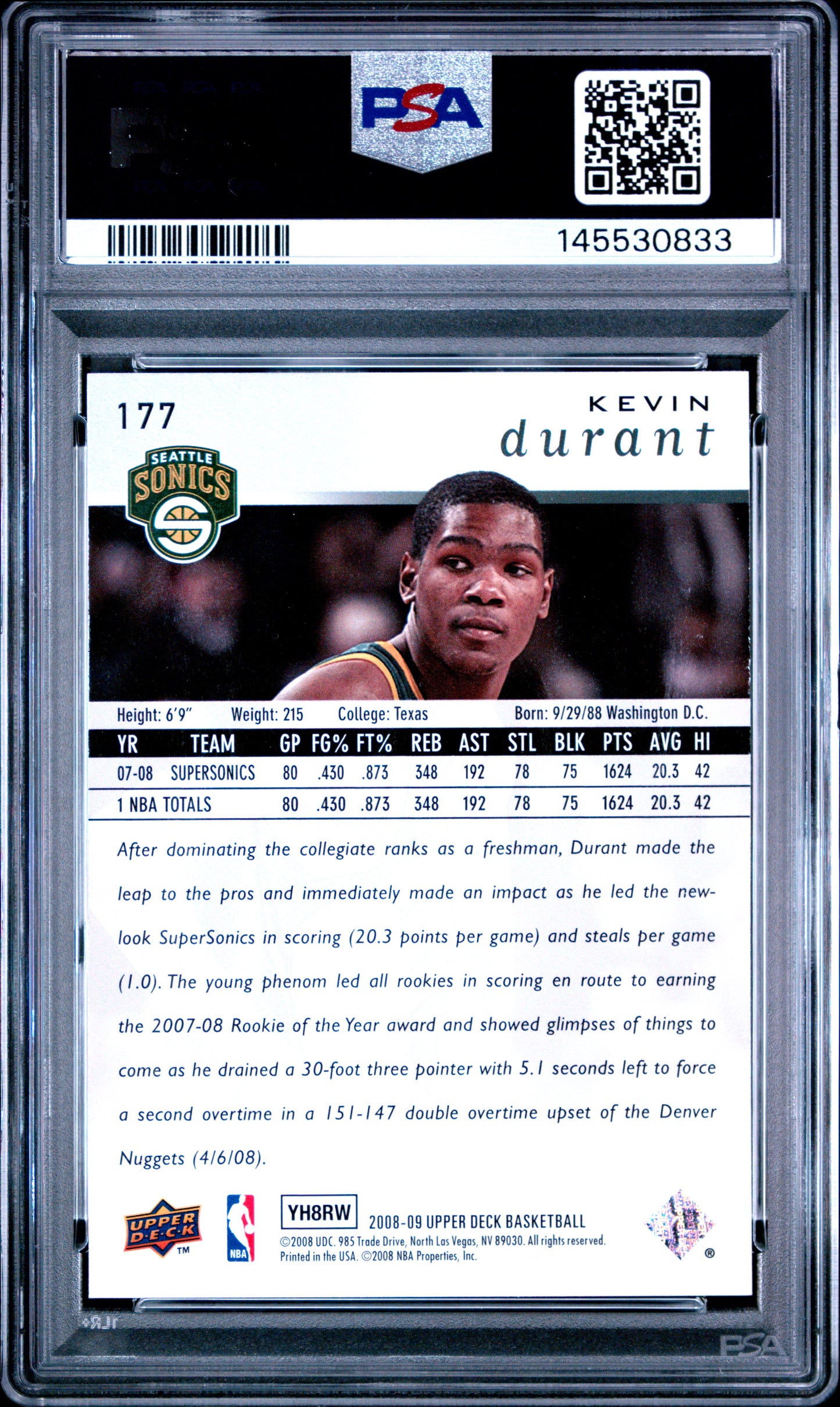 2008 Upper Deck #177 Kevin Durant PSA 9