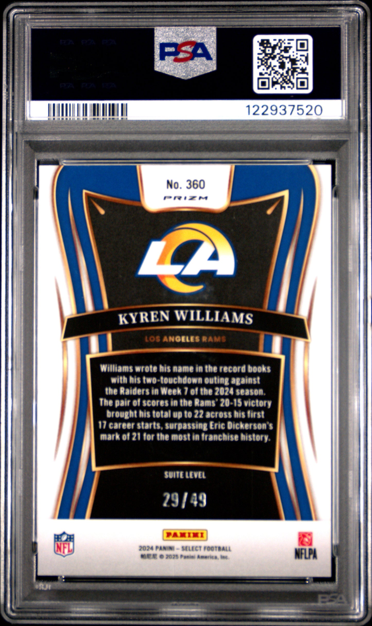 2024 Panini Select Kyren Williams Red Prizm #360 PSA 10