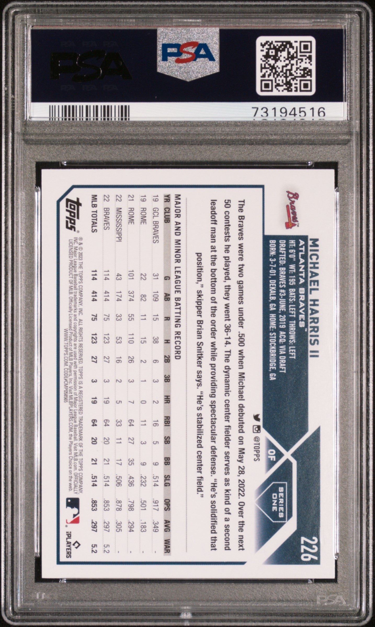 2023 Topps Michael Harris II #226 PSA 10