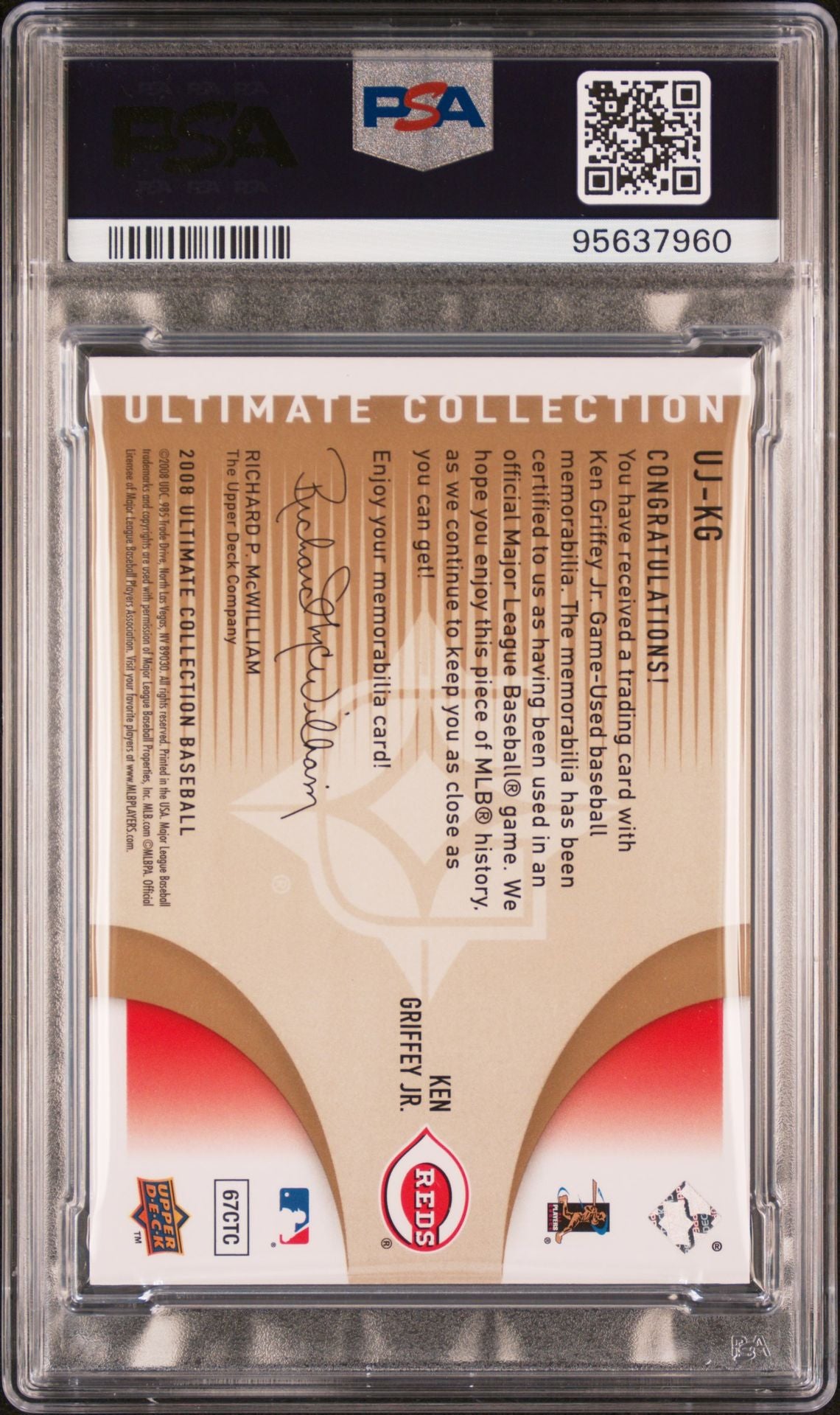 2008 Ultimate Collection Jumbo Jersey #UJ-KG Ken Griffey Jr. Patch 1/5 PSA 7