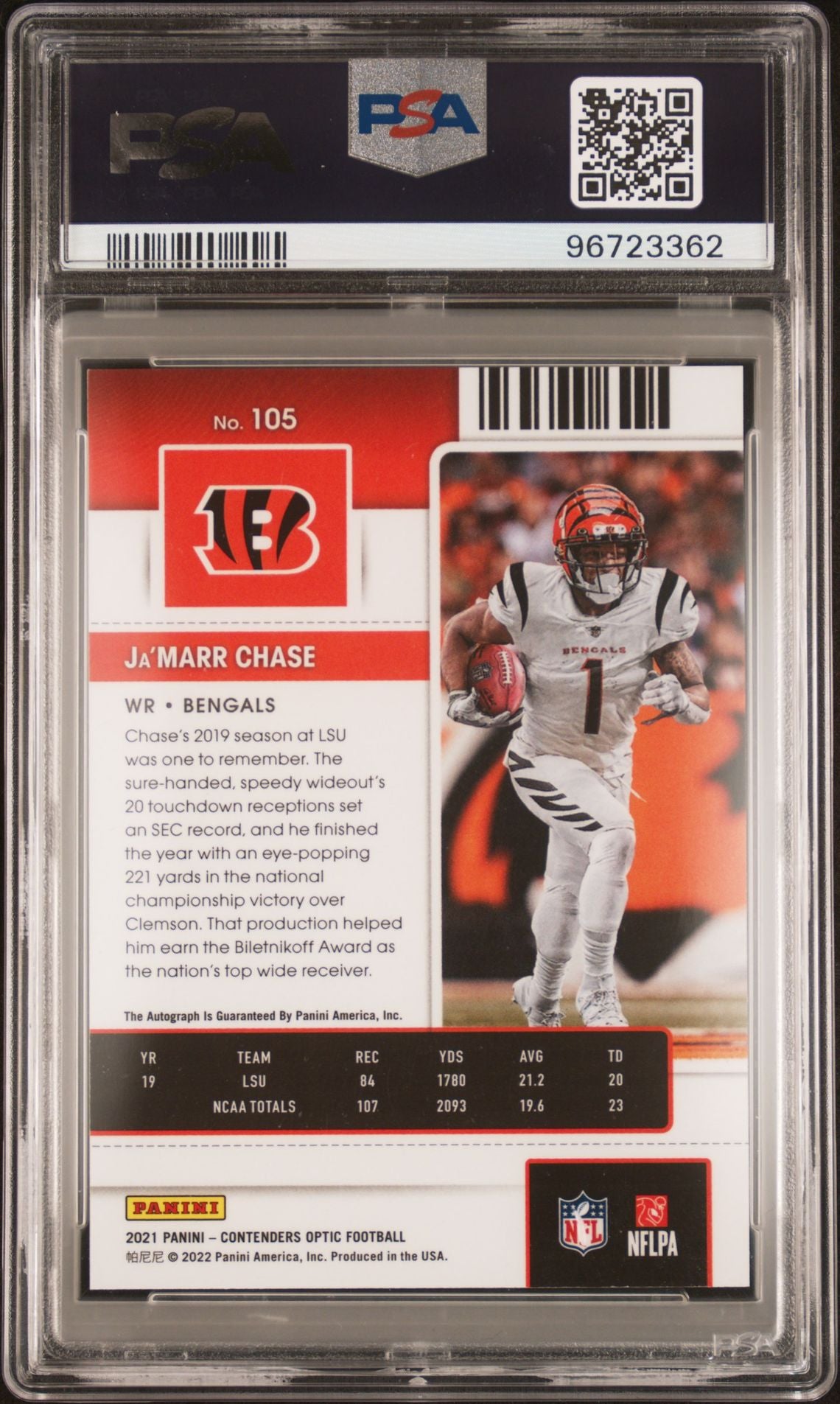2021 Panini Contenders Optic Ja’marr Chase Autograph #105 PSA 9