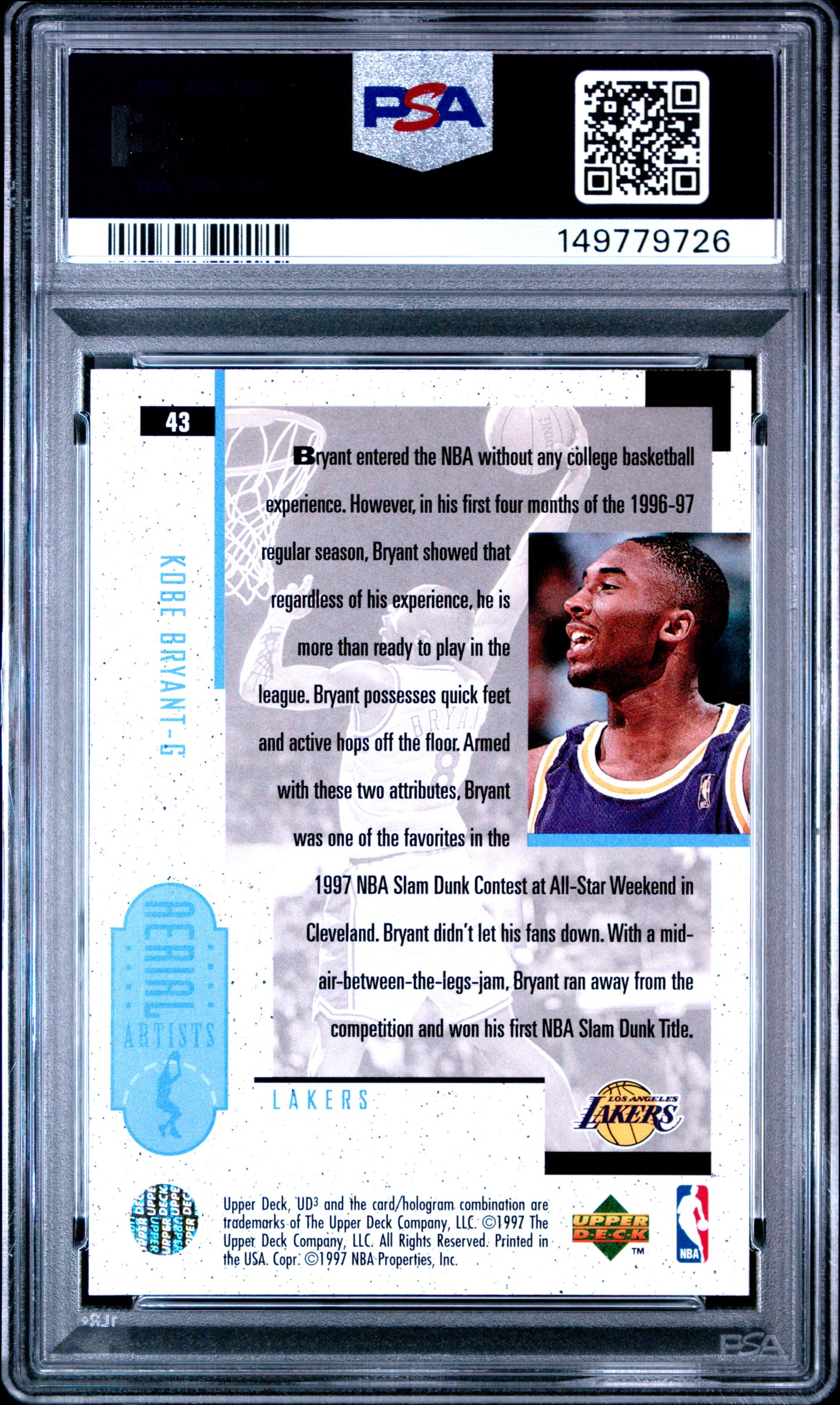 1996 Ud3 #43 Kobe Bryant PSA 8