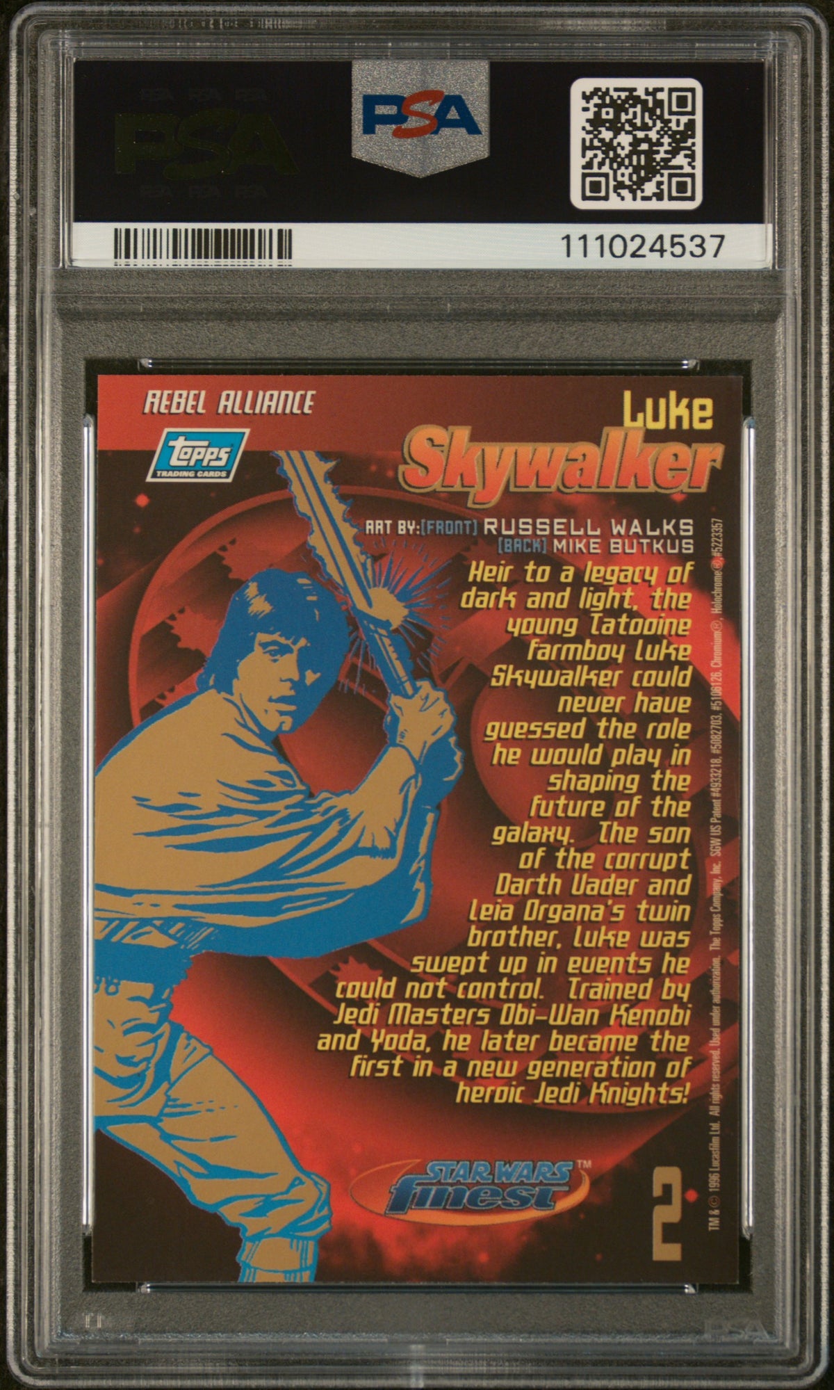 1996 STAR WARS FINEST LUKE SKYWALKER REFRACTOR #2 PSA 9 - Back