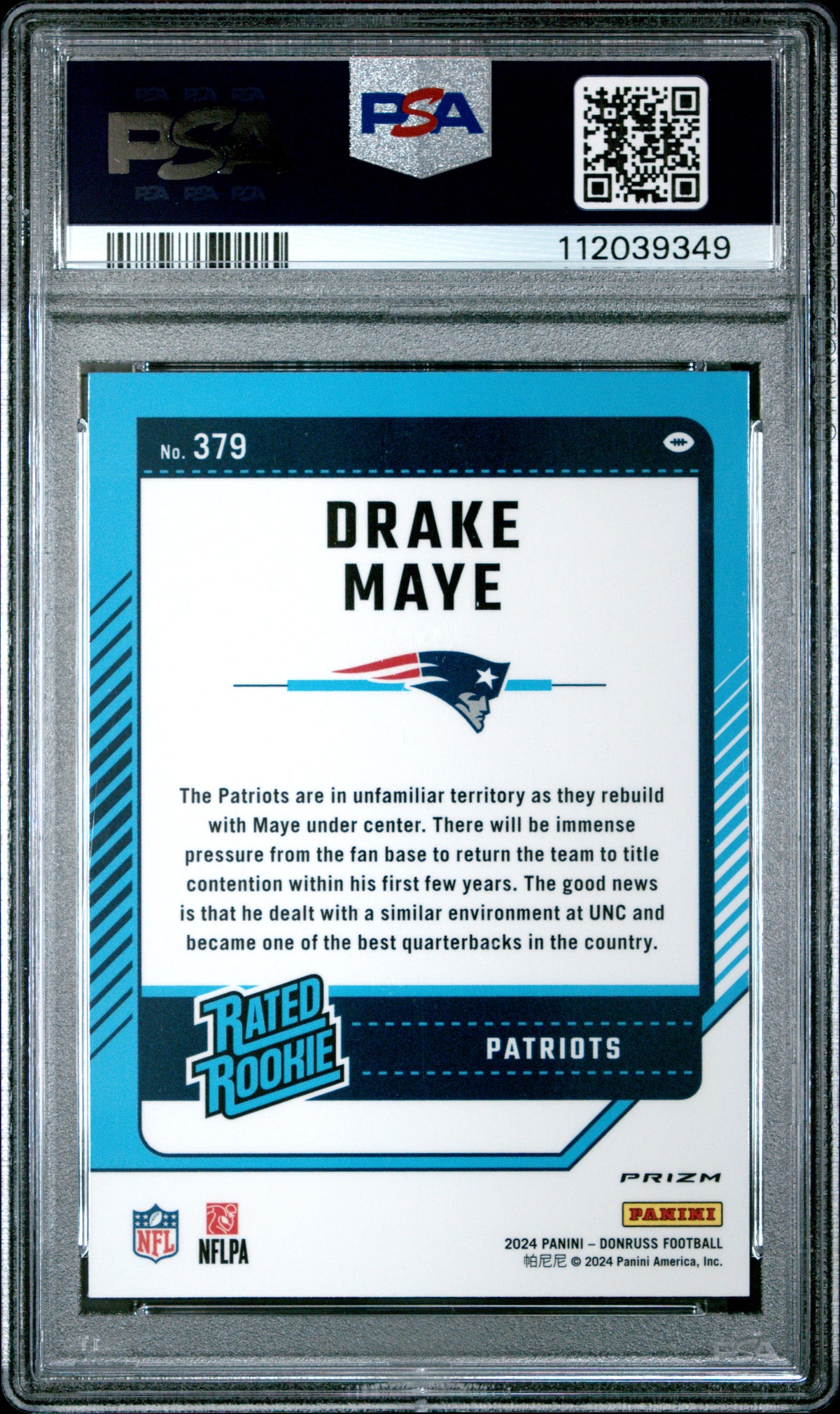 2024 PANINI DONRUSS DRAKE MAYE OPTIC PREVIEW-RED PANDORA #379 PSA 10 - Back