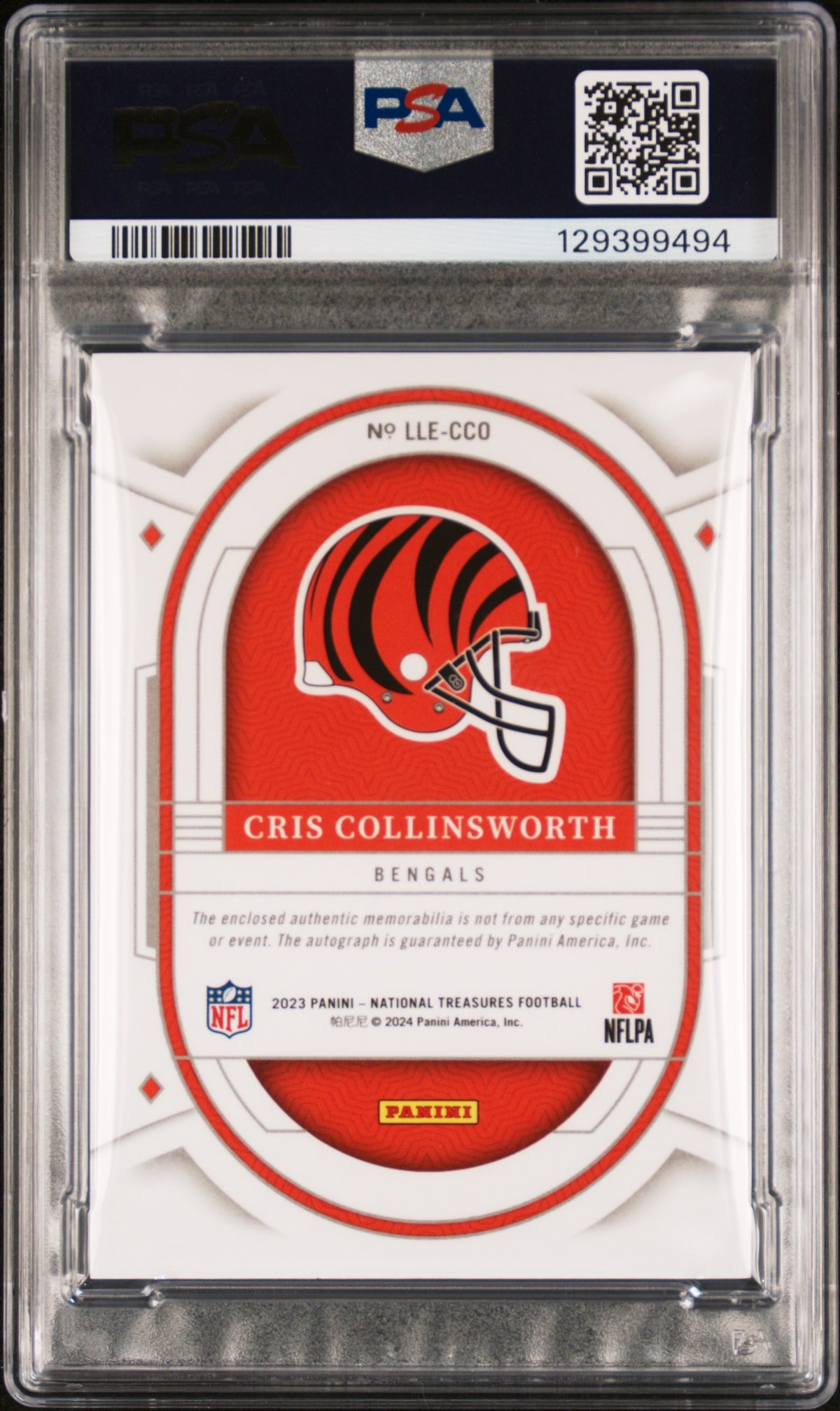 2023 PANINI NATIONAL TREASURES LASTING LEGACIES SIGNATURES CRIS COLLINSWORTH LASTING LEGACIES SIG-PRM BLK #LLECCO PSA 6 - Back