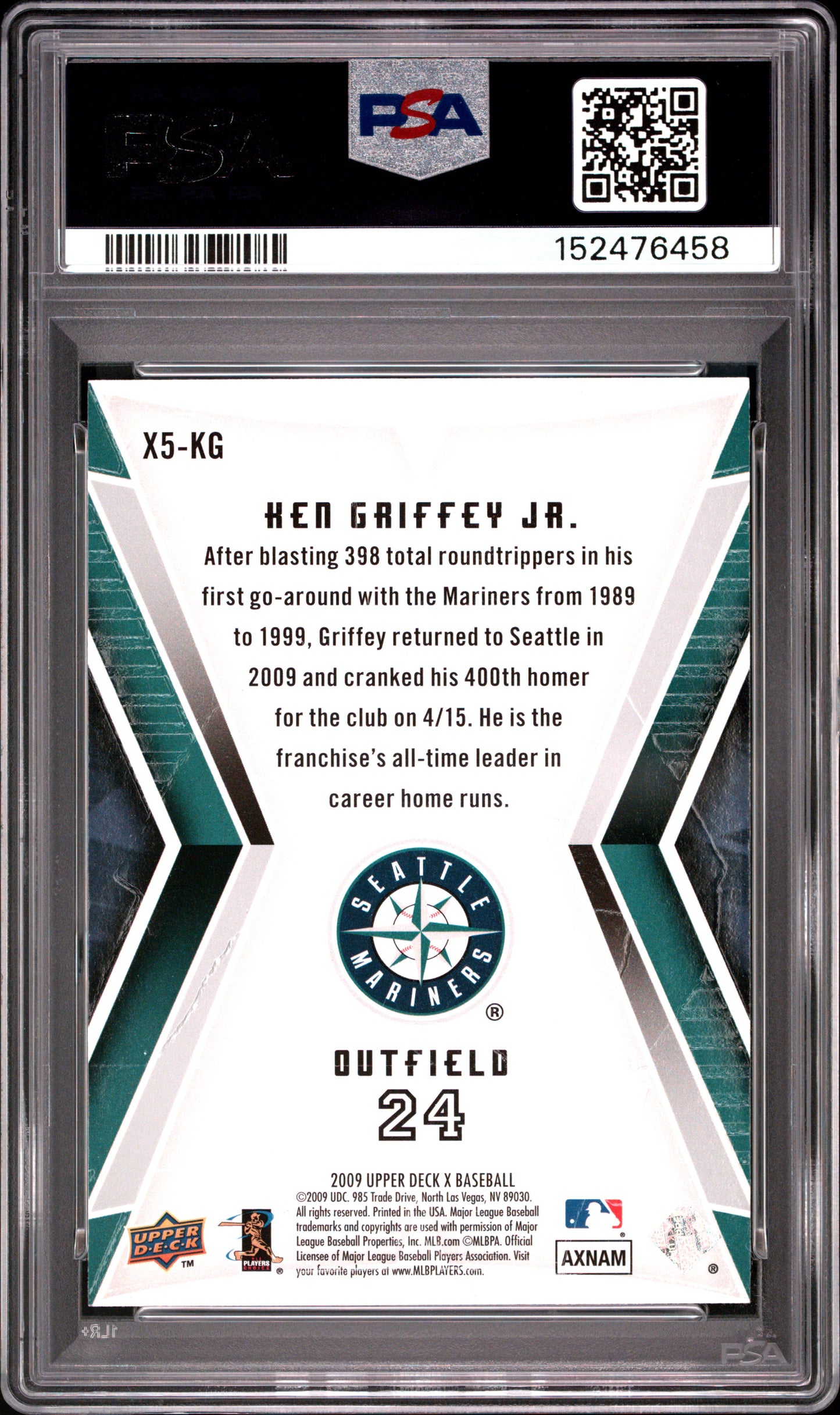 2009 UPPER DECK X XPONENTIAL KEN GRIFFEY JR. XPONENTIAL-5 #X5-KG PSA 10 - Back