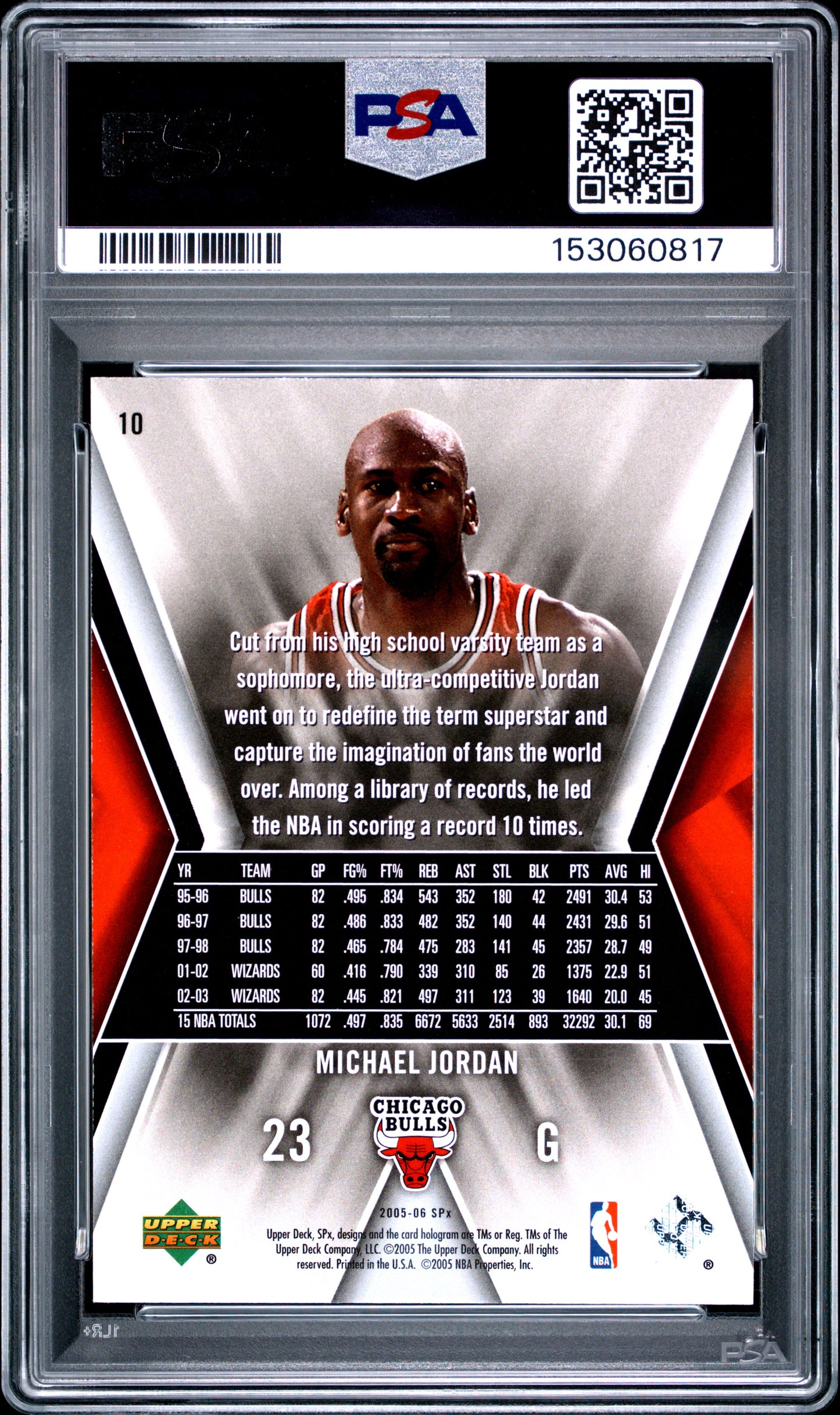2005 SPx MICHAEL JORDAN #10 PSA 8 - Back