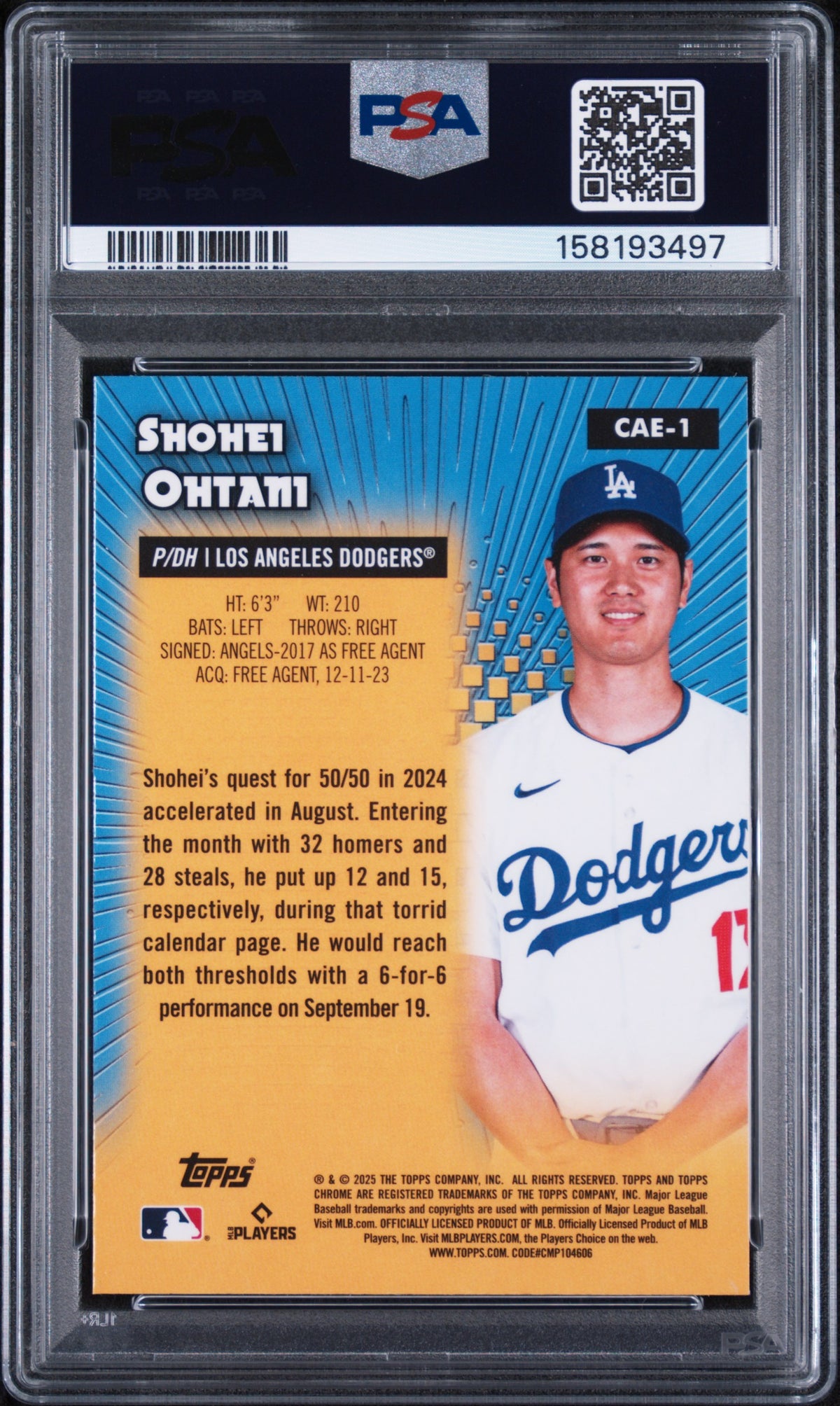 2025 TOPPS CHROME ALL ETCH SHOHEI OHTANI #CAE1 PSA 10 - Back