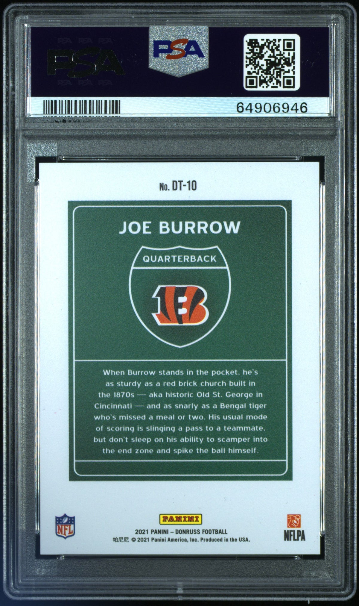 2021 PANINI DONRUSS DOWNTOWN JOE BURROW DOWNTOWN! #DT-10 PSA 10 - Back