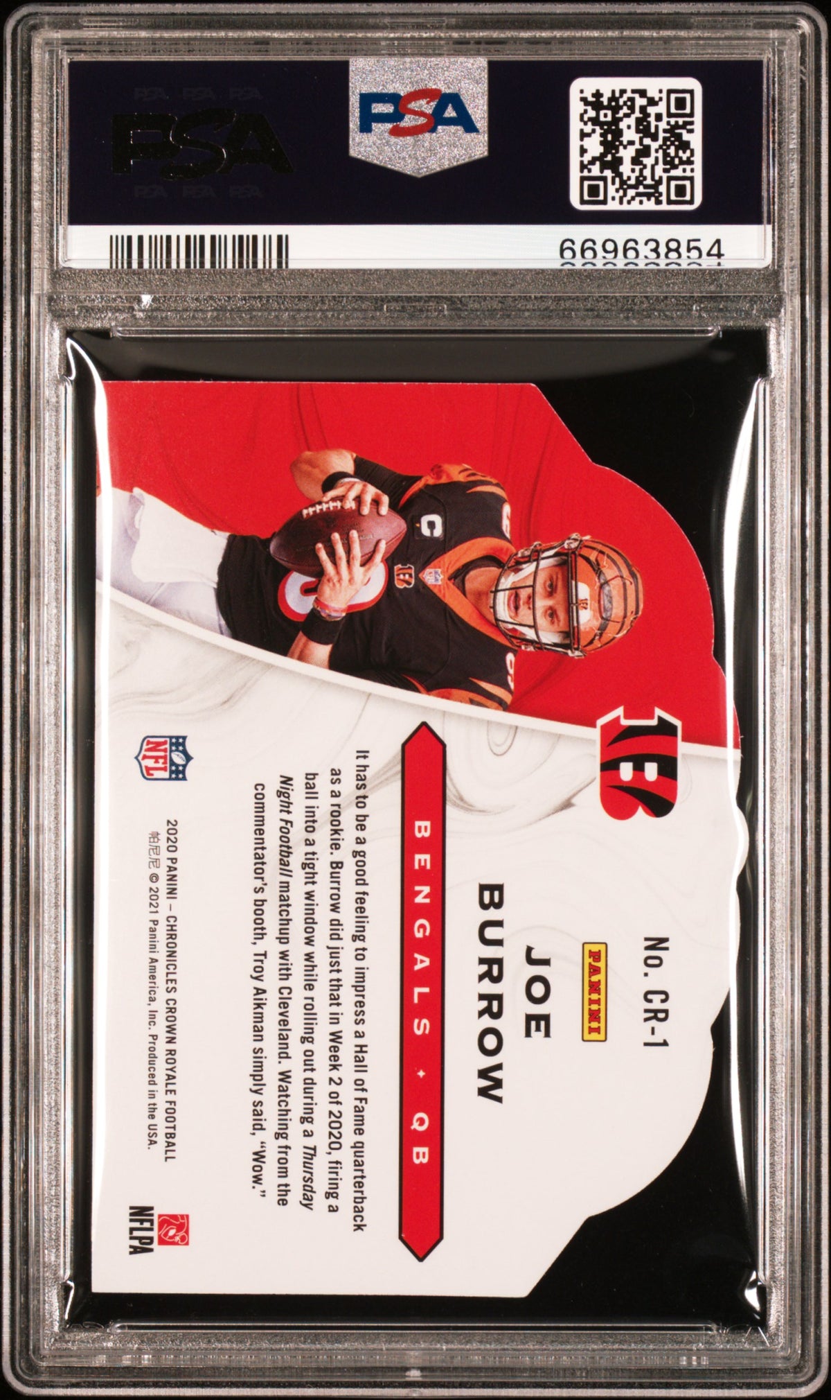 2020 PANINI CHRONICLES CROWN ROYALE JOE BURROW CROWN ROYALE-RED #CR1 PSA 10 - Back