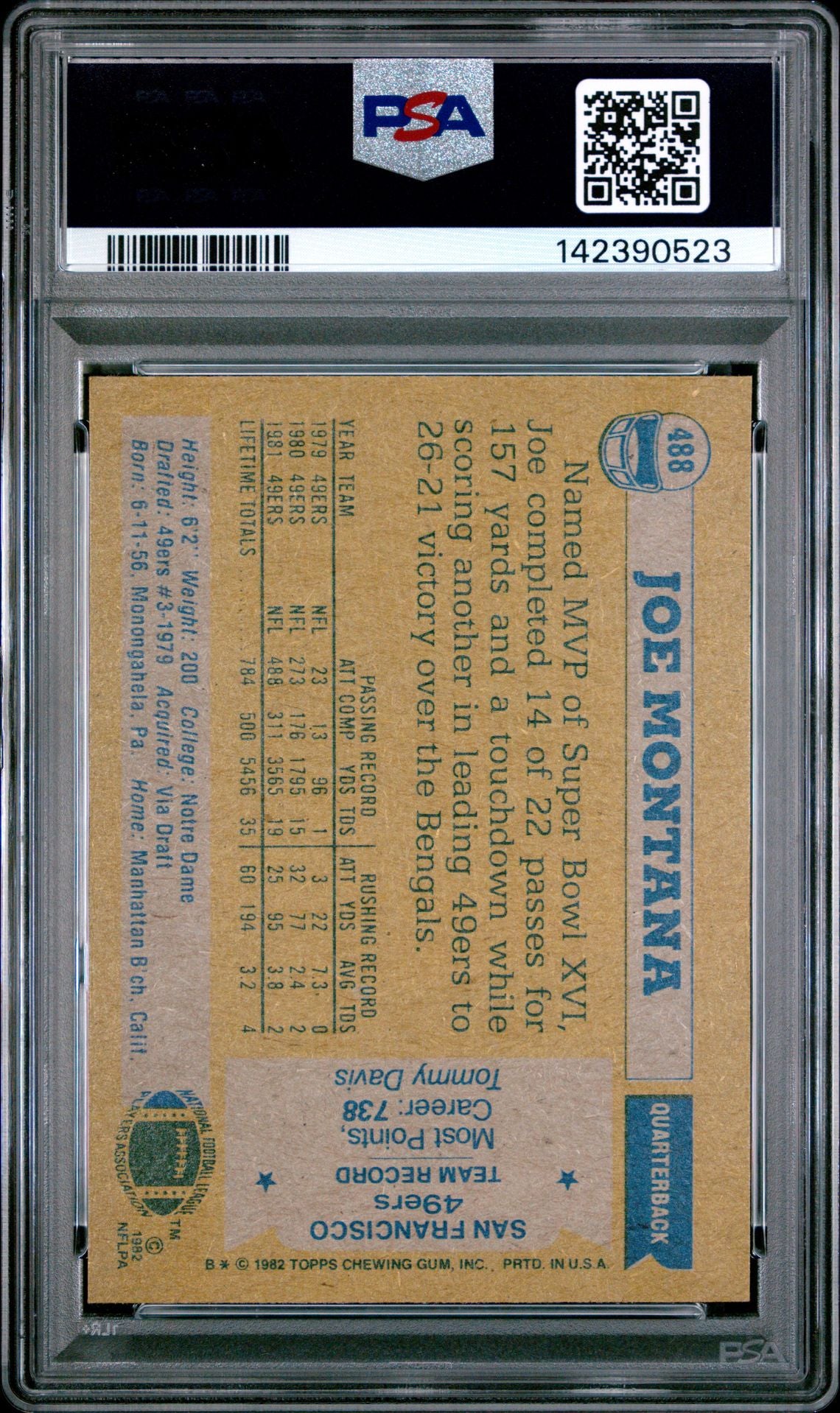 1982 Topps Joe Montana Base #488 PSA 9