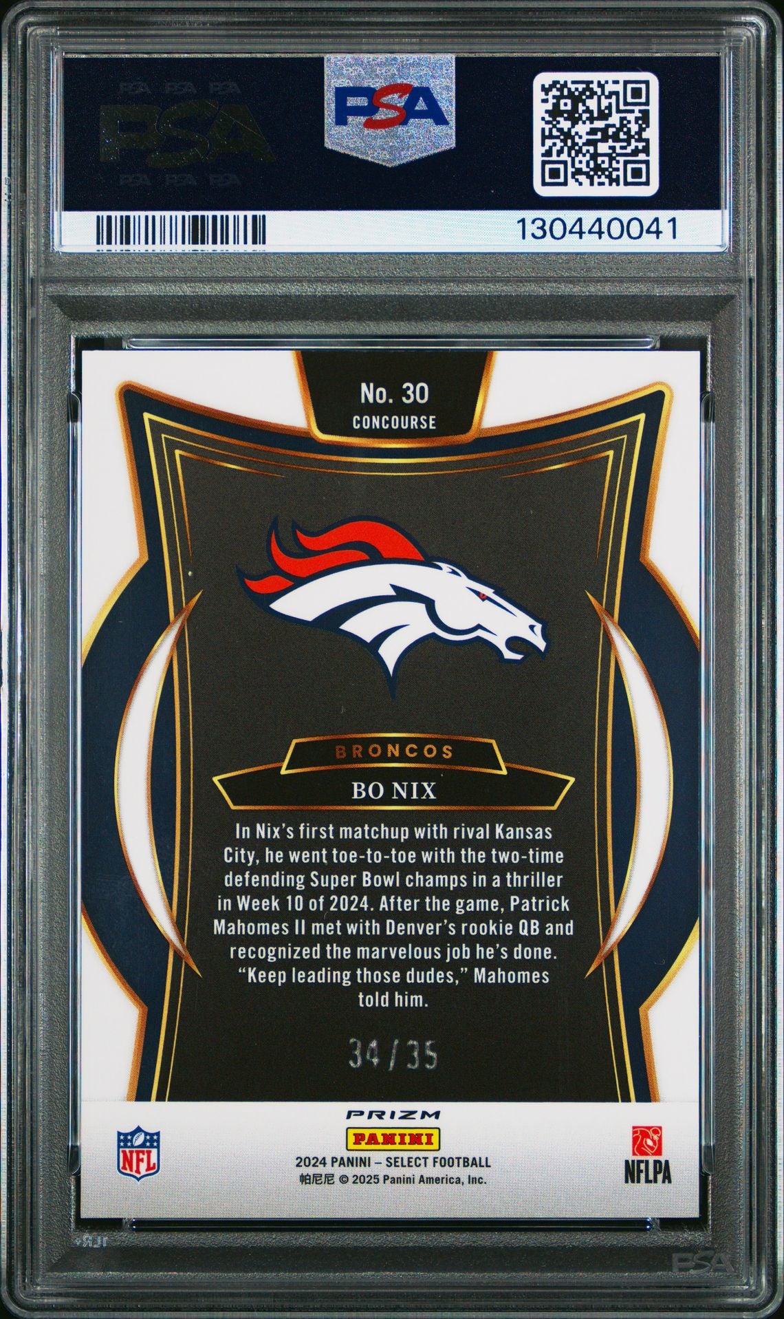 2024 Panini Select Bo Nix White Prizm #30 PSA 10