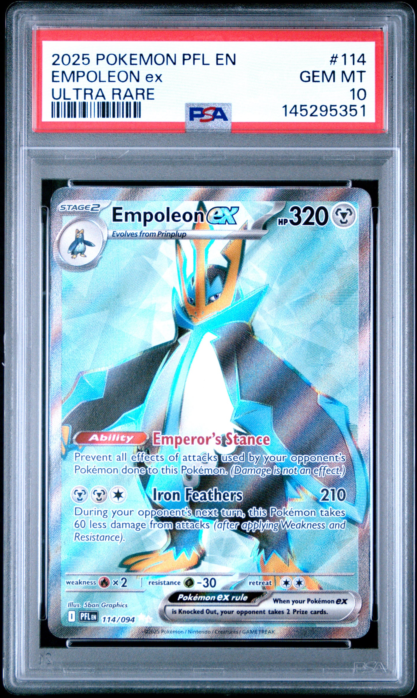 2025 Pokemon Pfl En-Phantasmal Flames Empoleon Ex Ultra Rare #114 PSA 10