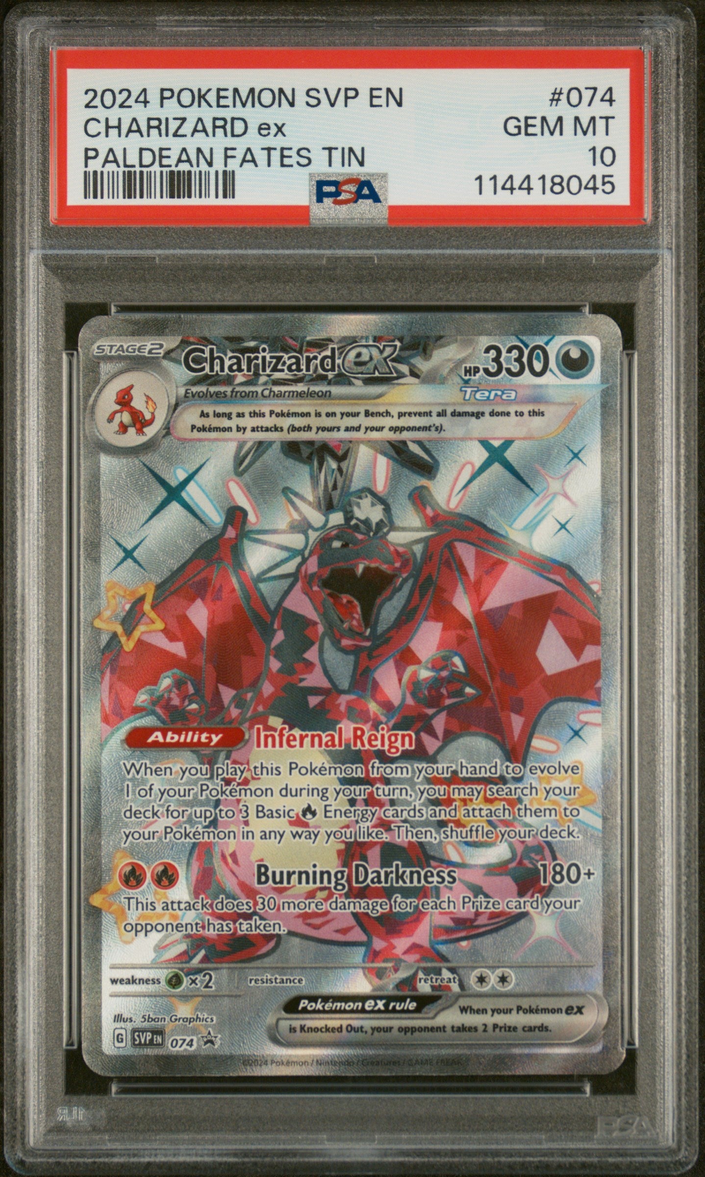 2024 Pokemon Svp En-Sv Black Star Promo Charizard Ex Paldean Fates Tin #074 PSA 10