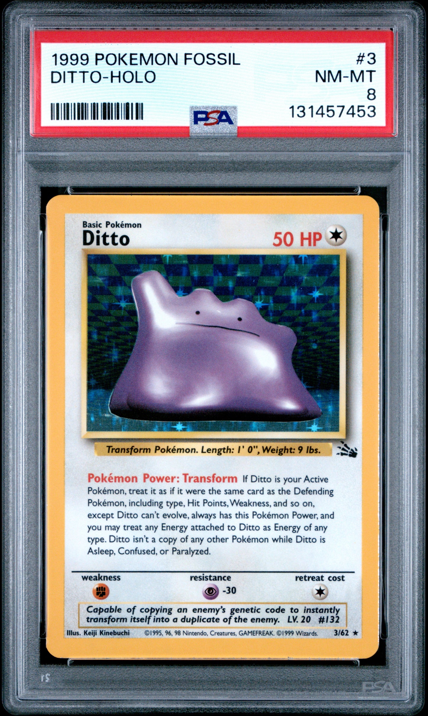 1999 Pokemon Fossil Ditto Holo #3 PSA 8