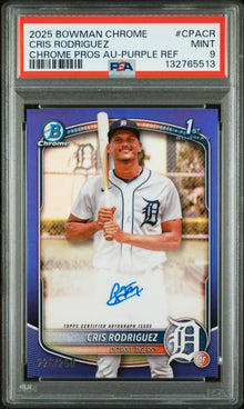 2025 Bowman Chrome Prospect Autographs #CPACR Cris Rodriguez Chrome Pros AU-Purple Ref PSA 9