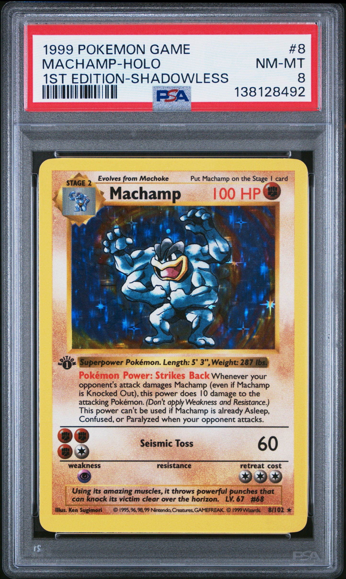 1999 Pokemon Game Machamp-Holo 1st Edition-Shadowless #8 PSA 8