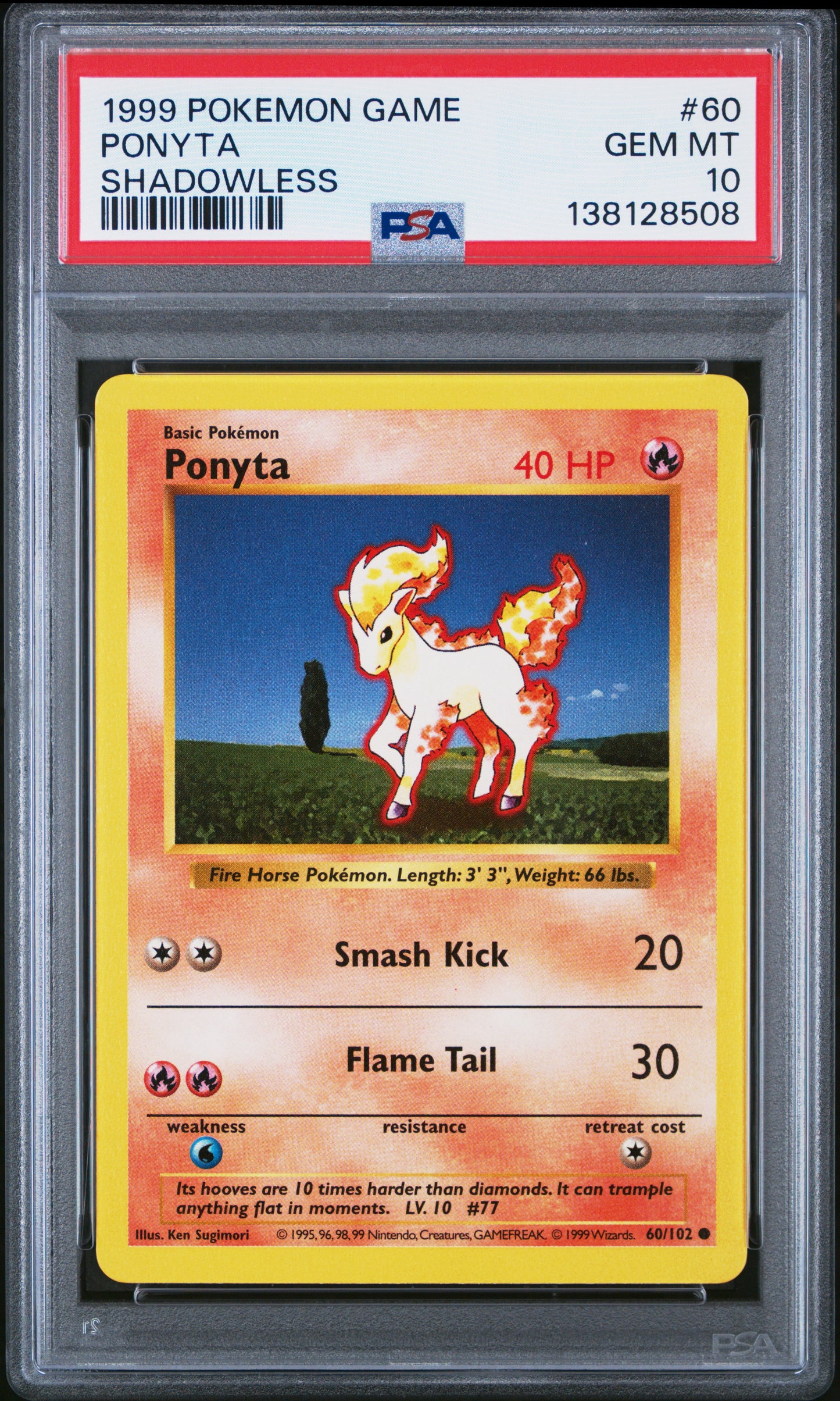 1999 Pokemon Game Ponyta Shadowless #60 PSA 10
