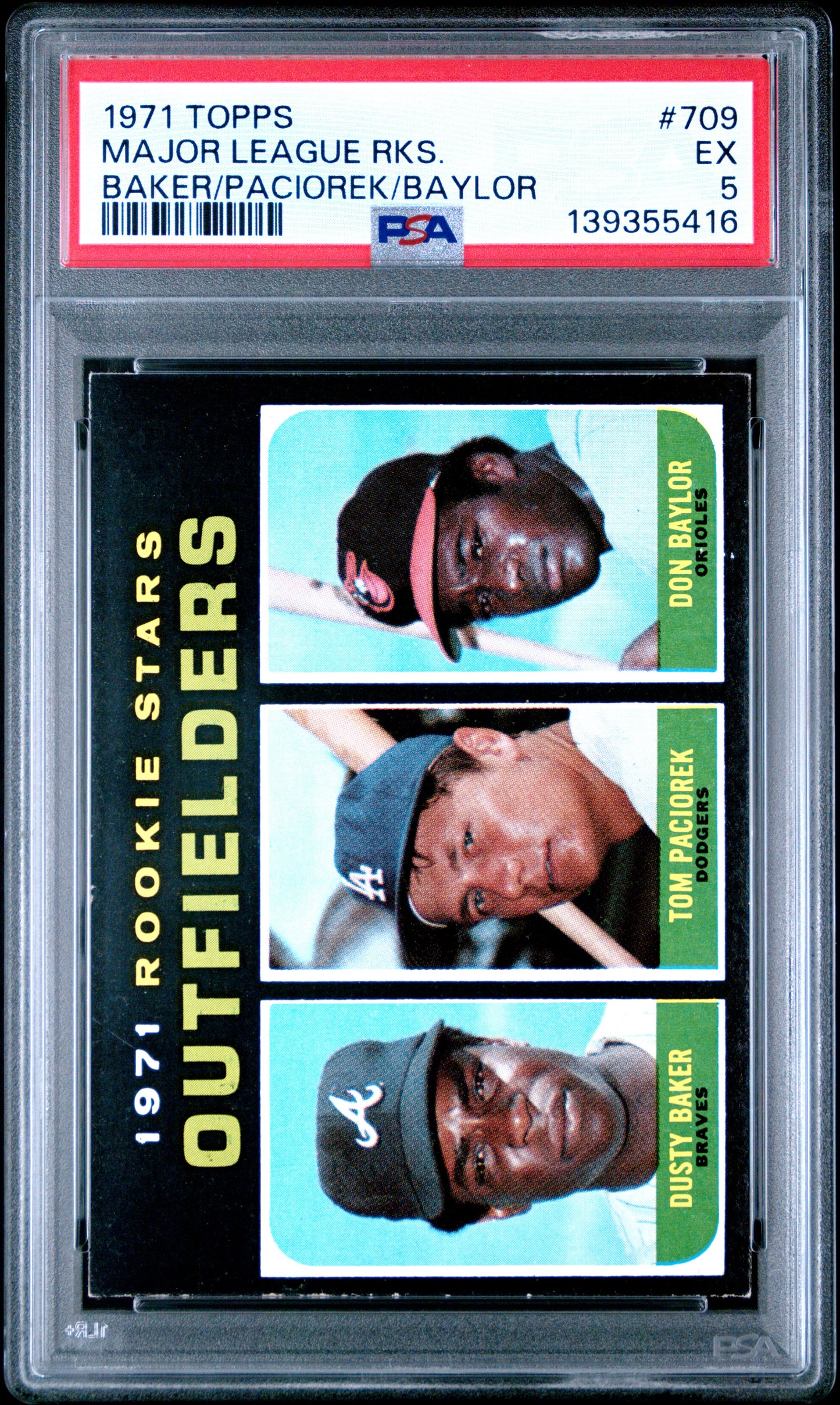 1971 Topps Major League Rookies Baker / Paciorek / Baylor #709 PSA 5