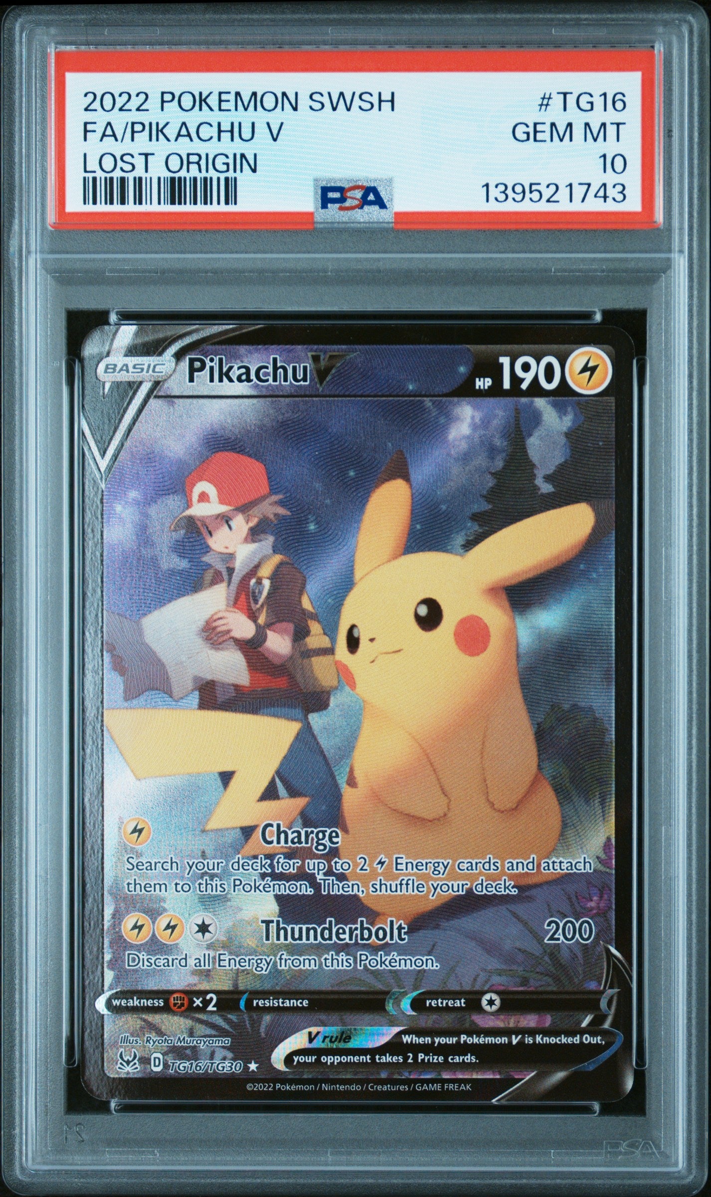 2022 Pokemon Sword & Shield Lost Origin Full Art / Pikachu V #TG16 PSA 10