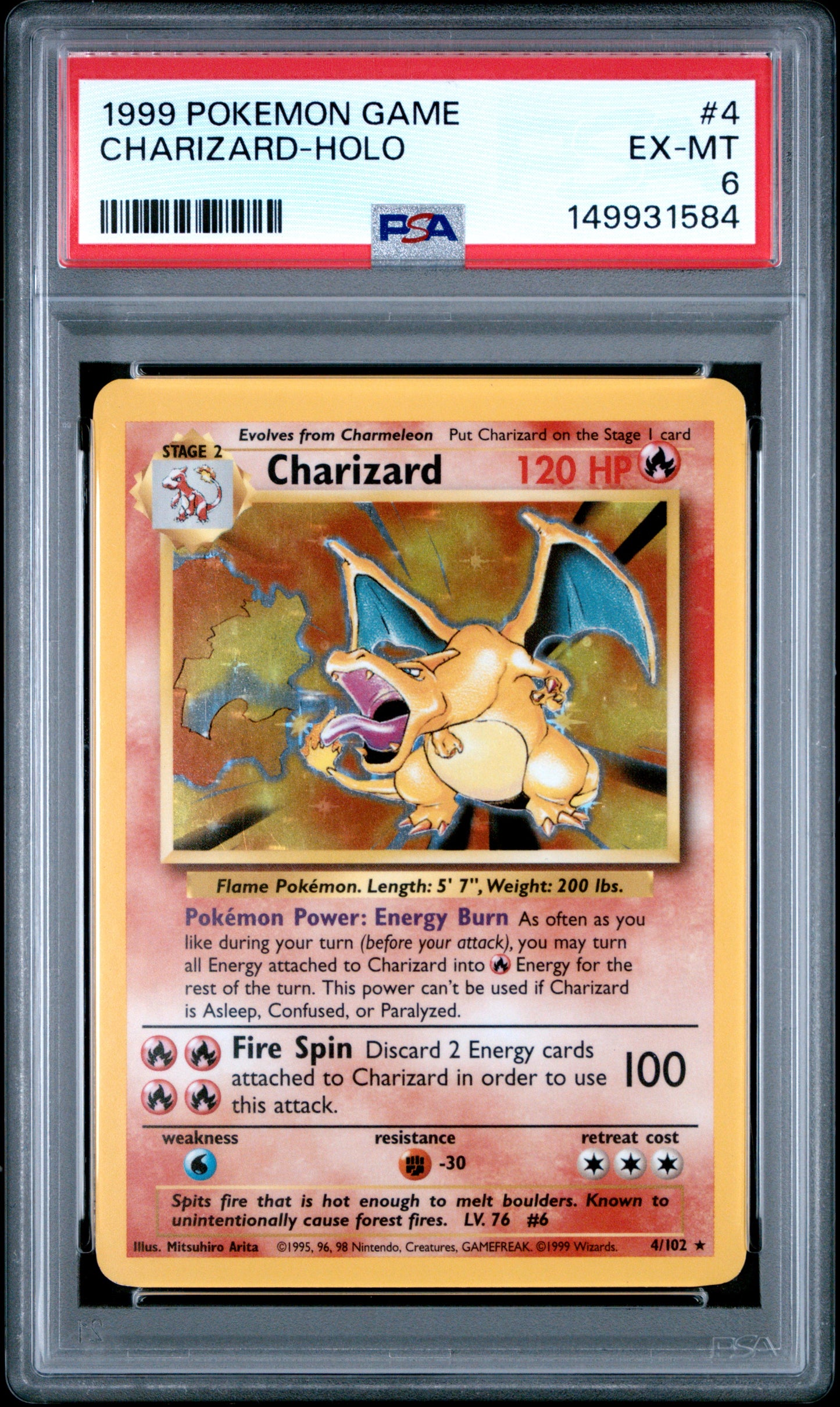 1999 Pokemon Game Charizard-Holo #4 PSA 6
