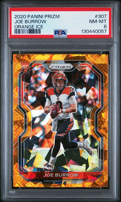 2020 Prizm Joe Burrow Orange Ice #307 PSA 8