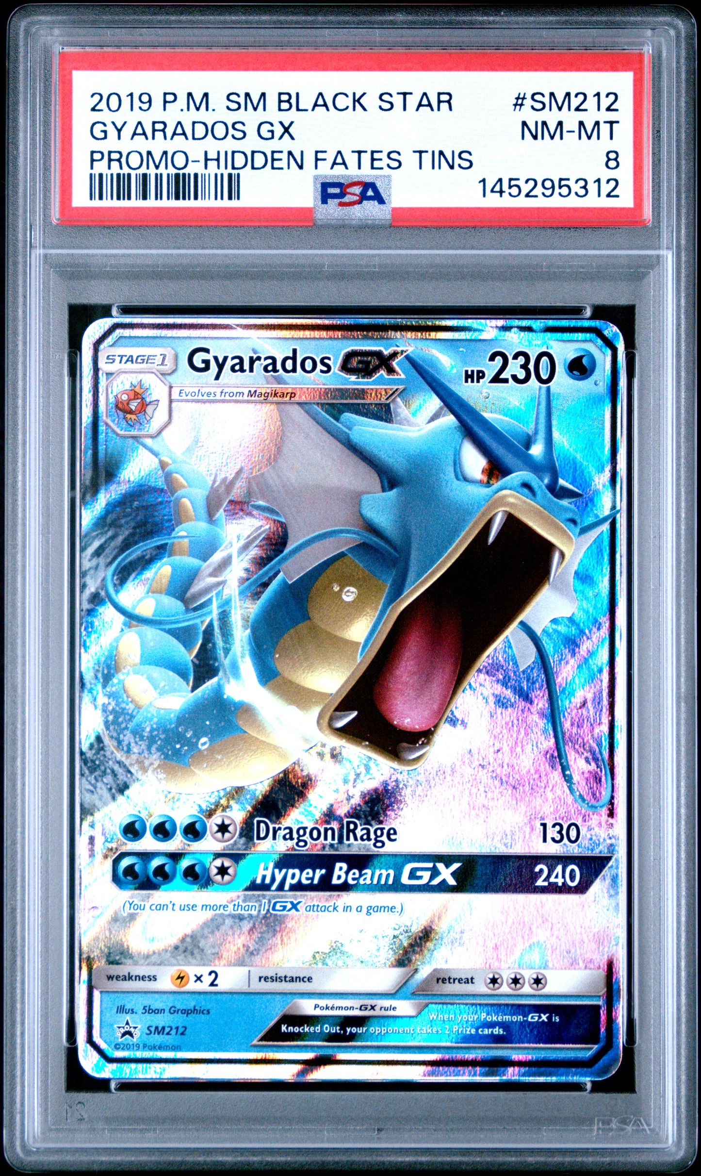 2019 Pokemon Sm Black Star Promo Gyarados Gx Promo-Hidden Fates Tins #SM212 PSA 8