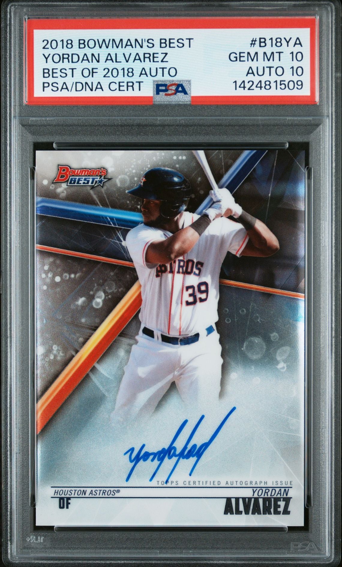 2018 Bowman's Best Best of 2018 Autographs Yordan Alvarez #B18YA PSA 10 Auto 10