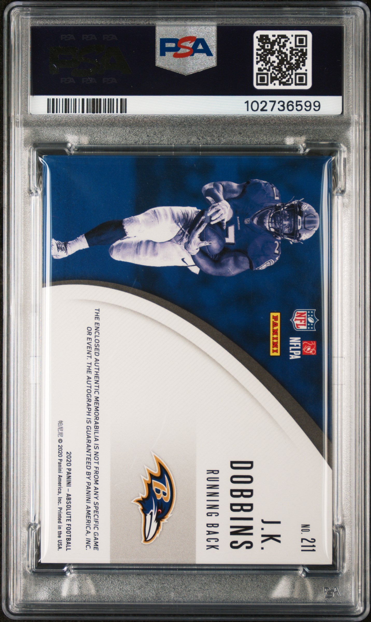 2020 Panini Absolute J.K. Dobbins Materials Autograph #211 PSA 9