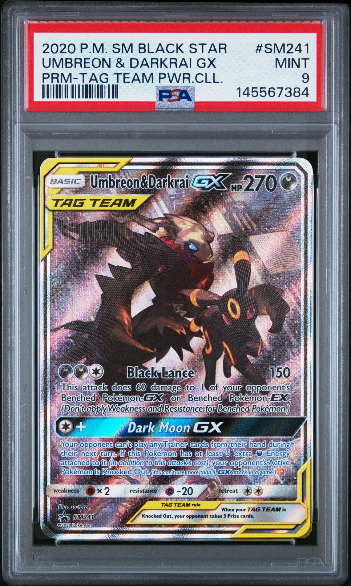 2020 Pokemon Sm Black Star Promo #SM241 Umbreon & Darkrai Gx Tag Team Powers Collection PSA 9