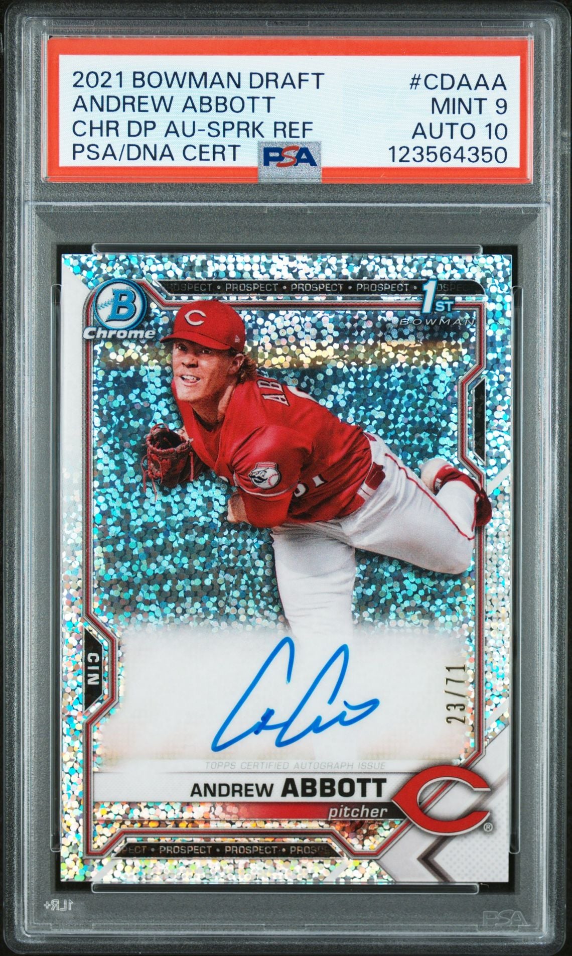2021 Bowman Draft Chrome Draft Pick Autographs #CDAAA Andrew Abbott Sparkle Refractor 23/71 PSA 9