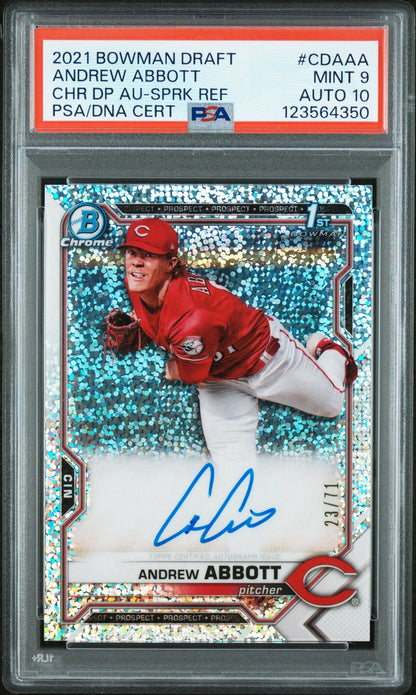 2021 Bowman Draft Chrome Draft Pick Autographs #CDAAA Andrew Abbott Sparkle Refractor 23/71 PSA 9