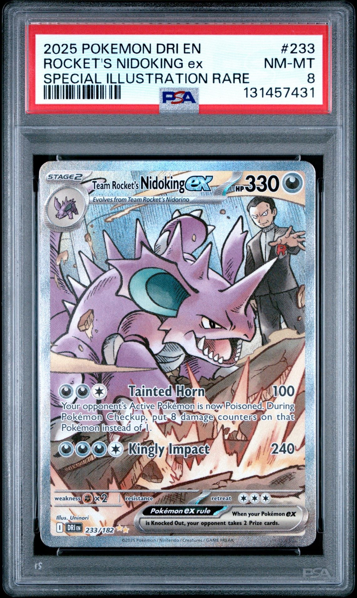2025 Pokemon Dri En-Destined Rivals #233 Team Rocket's Nidoking Ex Special Illustration Rare PSA 8