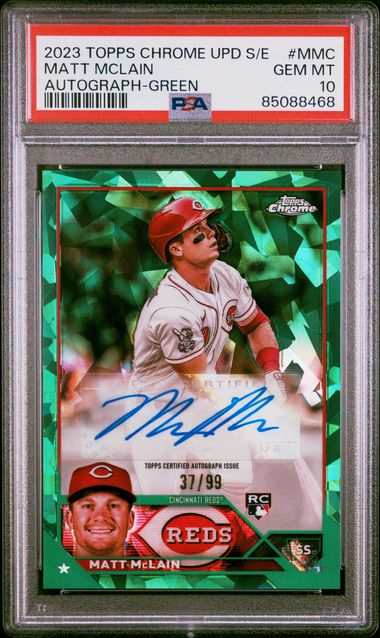2023 TOPPS CHROME UPDATE SAPPHIRE EDITION AUTOGRAPH MATT MCLAIN AUTOGRAPH-GREEN #MMC PSA 10