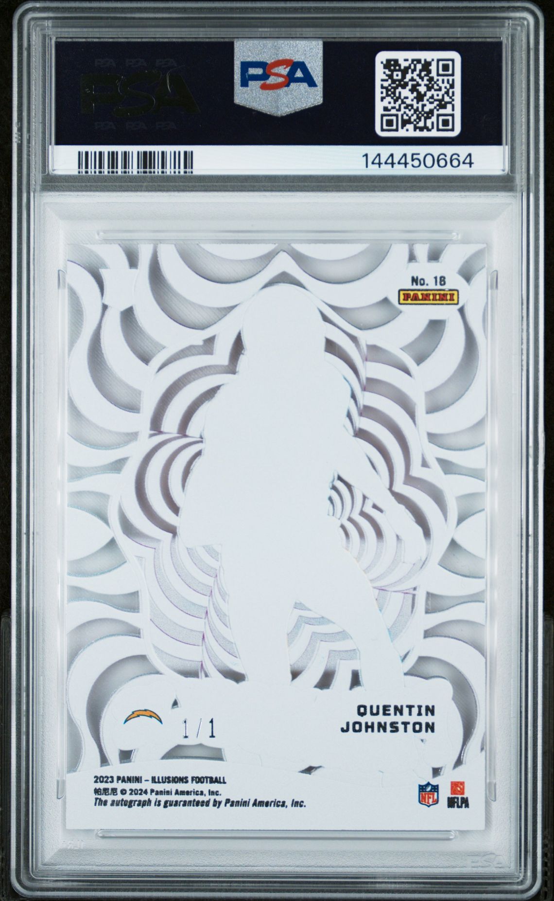 2023 Panini Illusions Funkadelic #18 Quentin Johnston Signature-Purple 1/1 1/1 PSA 10