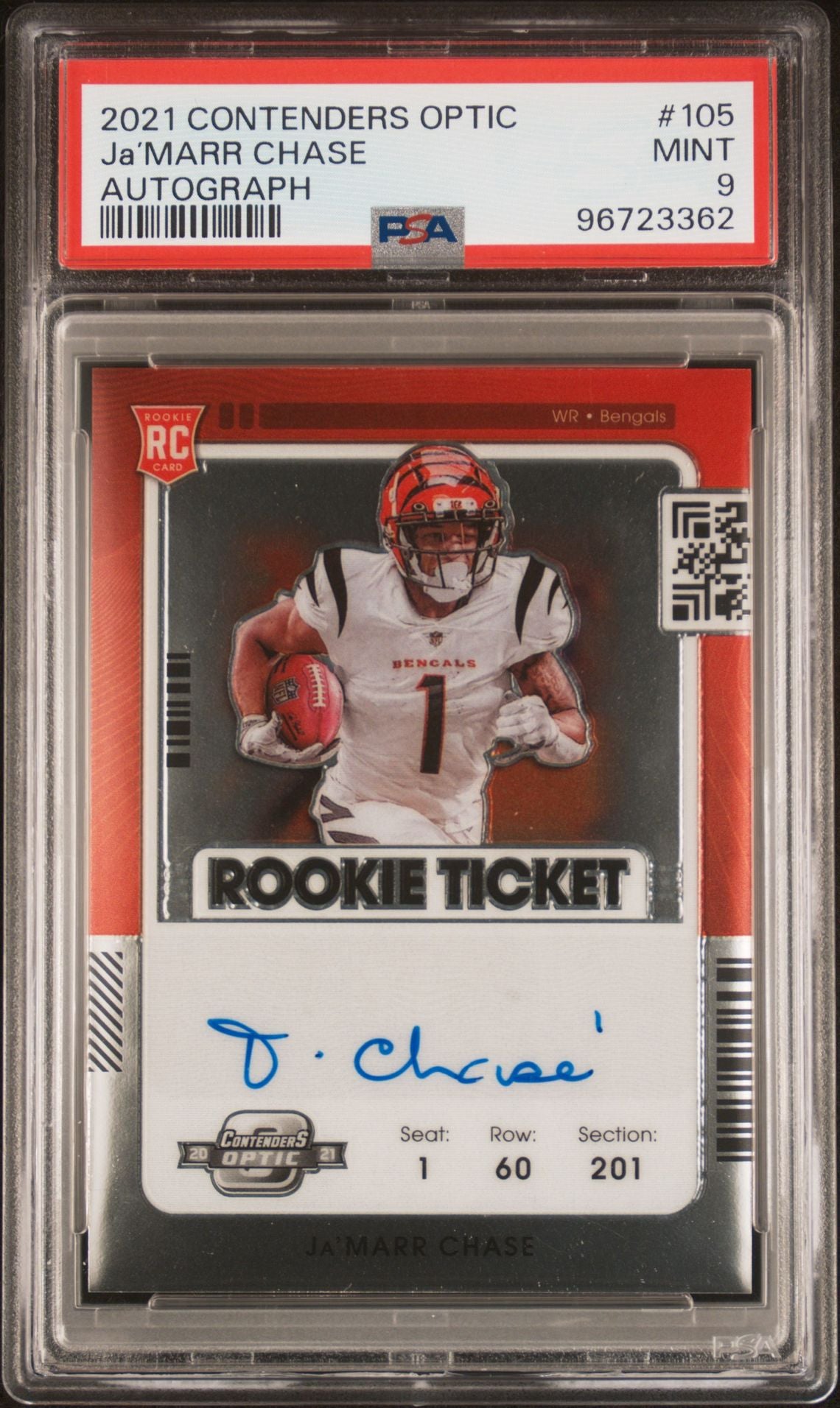 2021 Panini Contenders Optic Ja’marr Chase Autograph #105 PSA 9