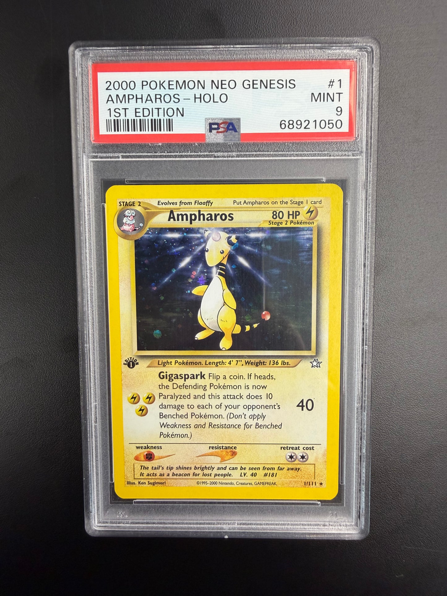 2000 POKEMON NEO GENESIS 1ST EDITION AMPHAROS-HOLO 1ST EDITION #1 PSA 9