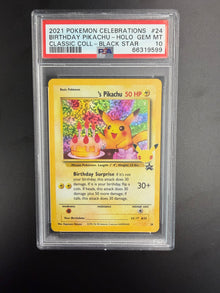 2021 POKEMON CELEBRATIONS CLASSIC COLLECTION BIRTHDAY PIKACHU-HOLO CLASSIC COLL-BLACK STAR #24 PSA 10